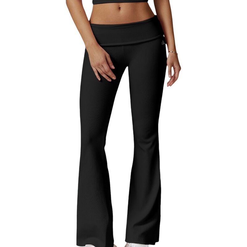 アンナカシ レディース ボトムス カジュアルパンツ フレア リブ ニット AnnaKaci Womens Foldover Waist Flare Leg Yoga Pants in Ribbed K