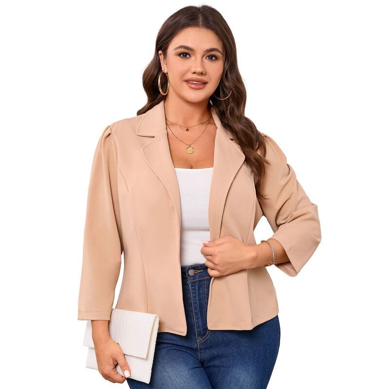 コジョイン レディース アウター ジャケット・ブルゾン プラスサイズ カーディガン ブレザー Kojooin Women Plusize Casual Blazer Lapel Puff Sleeve
