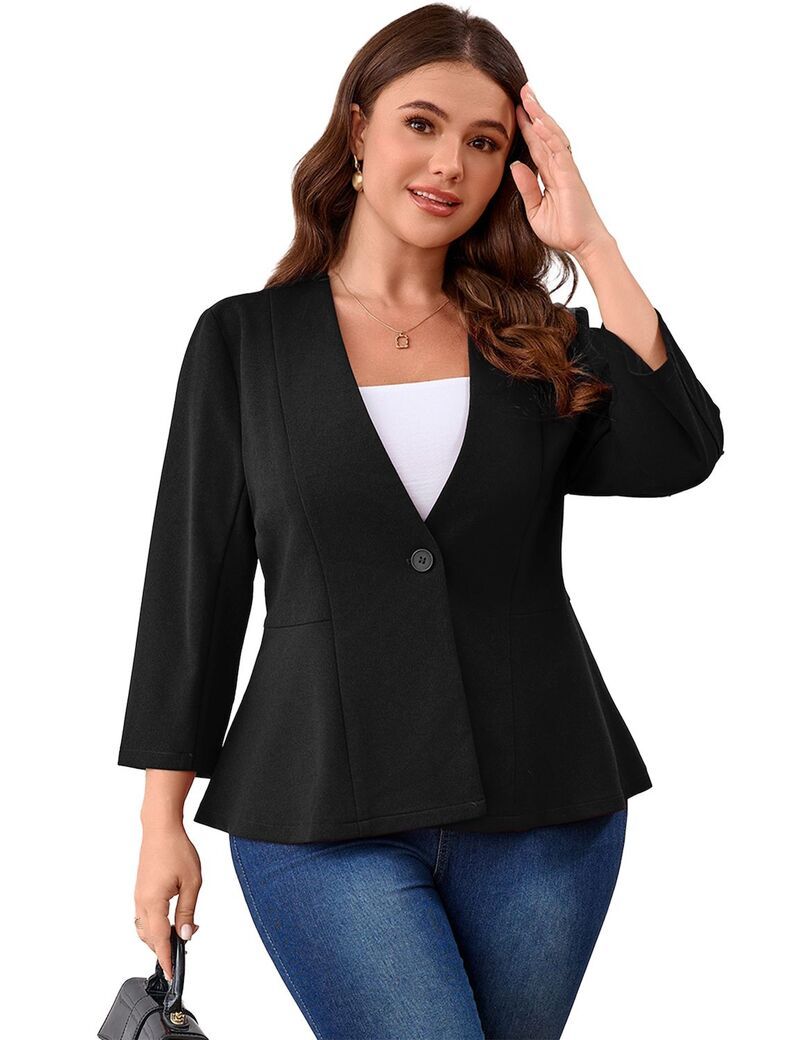 クリアフラワー レディース アウター ジャケット・ブルゾン Vネック プラスサイズ ブレザー ClearFlower Plusize Peplum Blazer for Women Long Slee