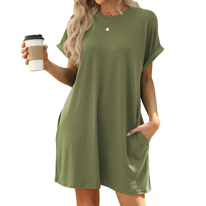 ジョイジョイ レディース トップス ワンピース クルーネック JoyJoy Womensummer Classicrew Neck Pocket Dress Loose Short Sleeversa