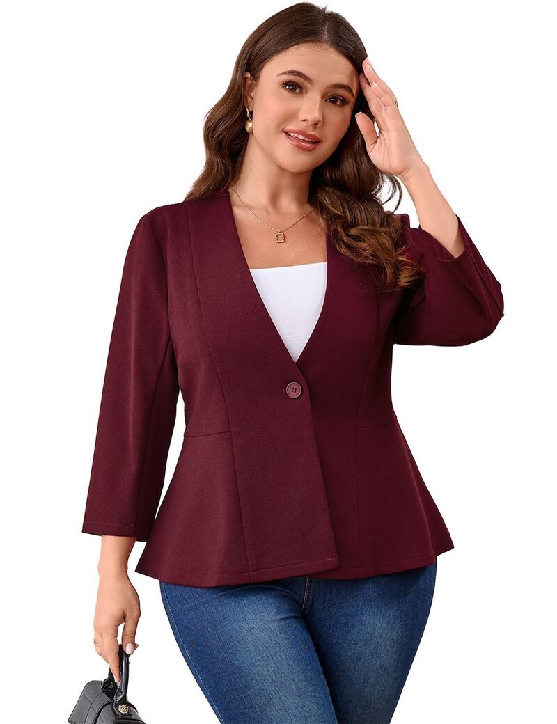 クリアフラワー レディース アウター ジャケット・ブルゾン Vネック プラスサイズ ブレザー ClearFlower Plusize Peplum Blazer for Women Long Slee
