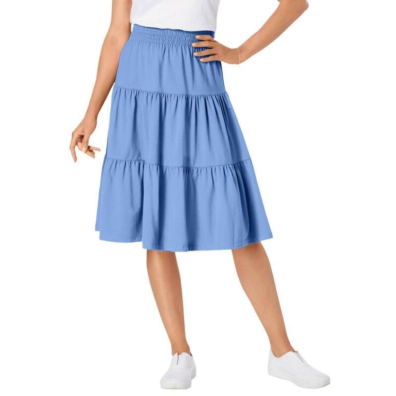 ウーマン ウィズイン レディース ボトムスカート ティアード プラスサイズ ニット Woman Within PlusizelasticWaist Knitiered Skirt French Blu