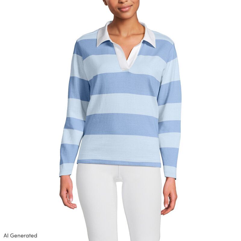ランズエンド レディース トップス Tシャツ ポロシャツ Womens Lands End Long Sleeve Mariner Johnny Collar Polo Blue Sky Wide S