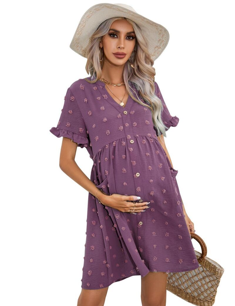 エリートチョイス レディース トップス ワンピース ボタンダウン マタニティ Elitechoice Womens Maternity Swiss Dot Dresshort Sleeve Butto