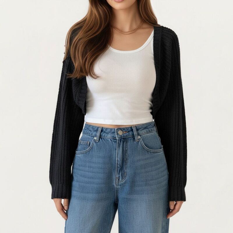 アンナカシ レディース アウター ニット・セーター カーディガン クロップド AnnaKaci Women s Cropped Knit Shrug Cardigan with Long Sleeve