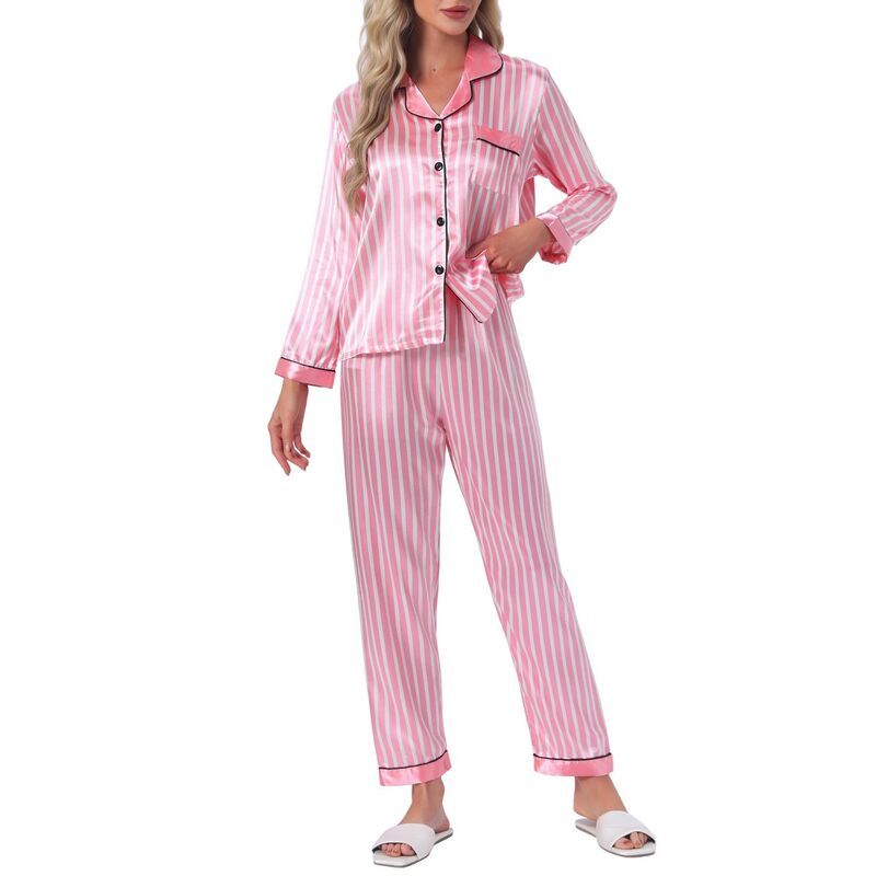 インスパイア シック レディース アンダーウェア ナイトウェア ボタンダウン サテン シルク ダウン INSPIRE CHIC Womensatin Pajama Set Silky Long Sle
