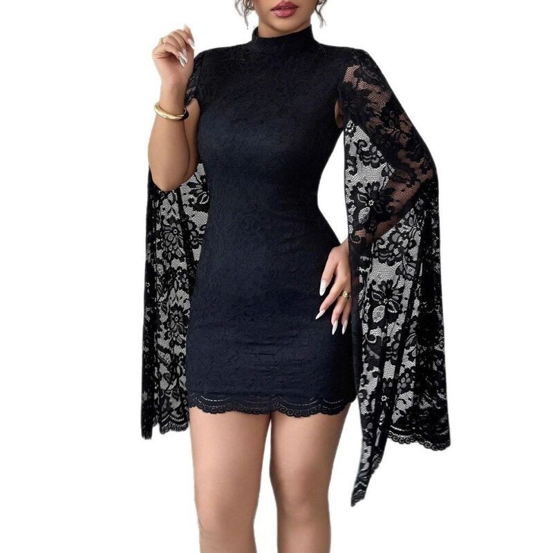 ボディサイズ レディース トップス ワンピース レース BODDYSIZE Womens Lace Shawl Split Long Sleeve Dress Bodycon Cocktail Par