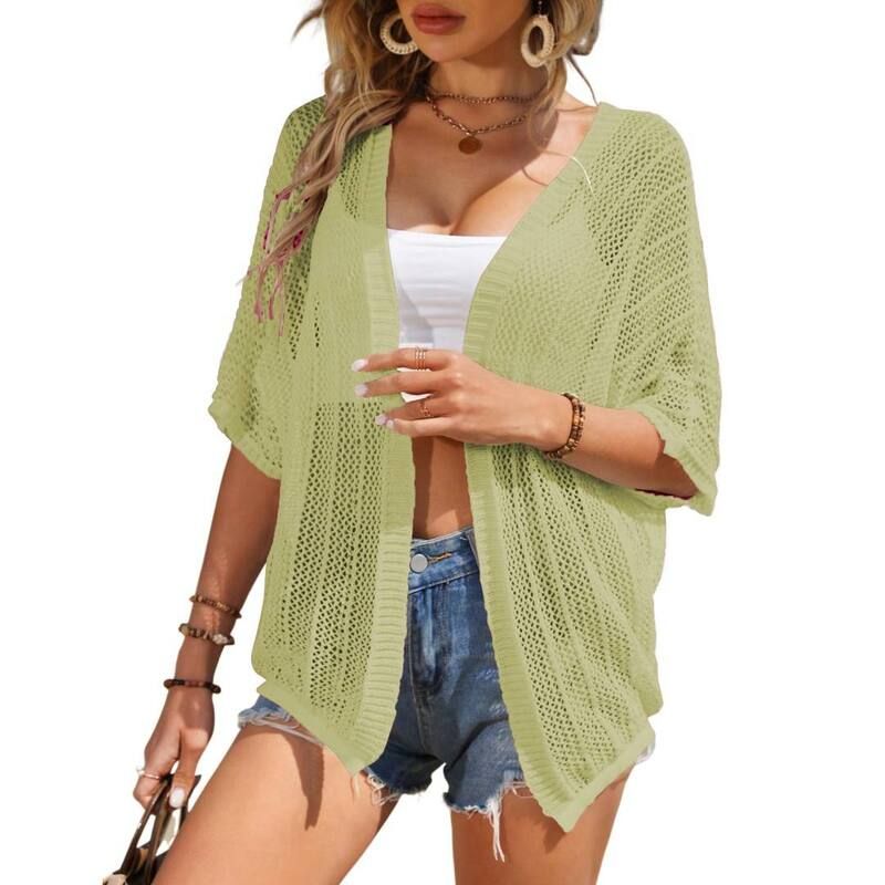 イエスファッション レディース アウター ニット・セーター カーディガン Yesfashion Lightweight Crochet Cardigan for Women Short Sleeve