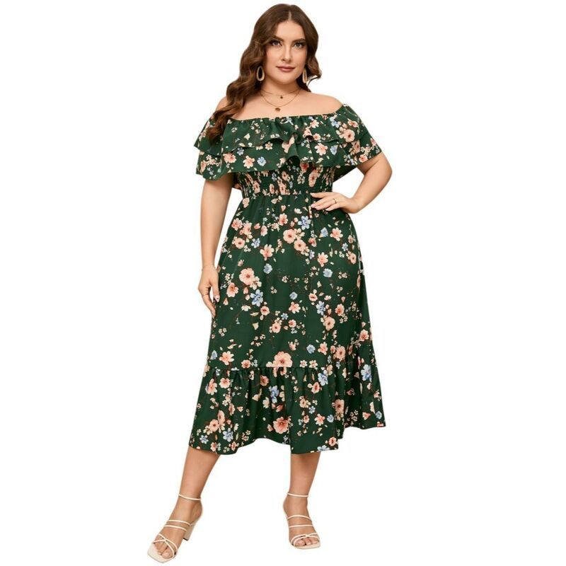 ボディサイズ レディース トップス ワンピース A ライン フラワー柄 プラスサイズ プリント フラワー BODDYSIZE Womens Plusize Long A Line Dress Boho