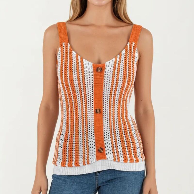 アンナカシ レディース トップス Tシャツ セーター ノースリーブ ニット AnnaKaci Womensleeveless Open Knit Button Front Sweater Tank T