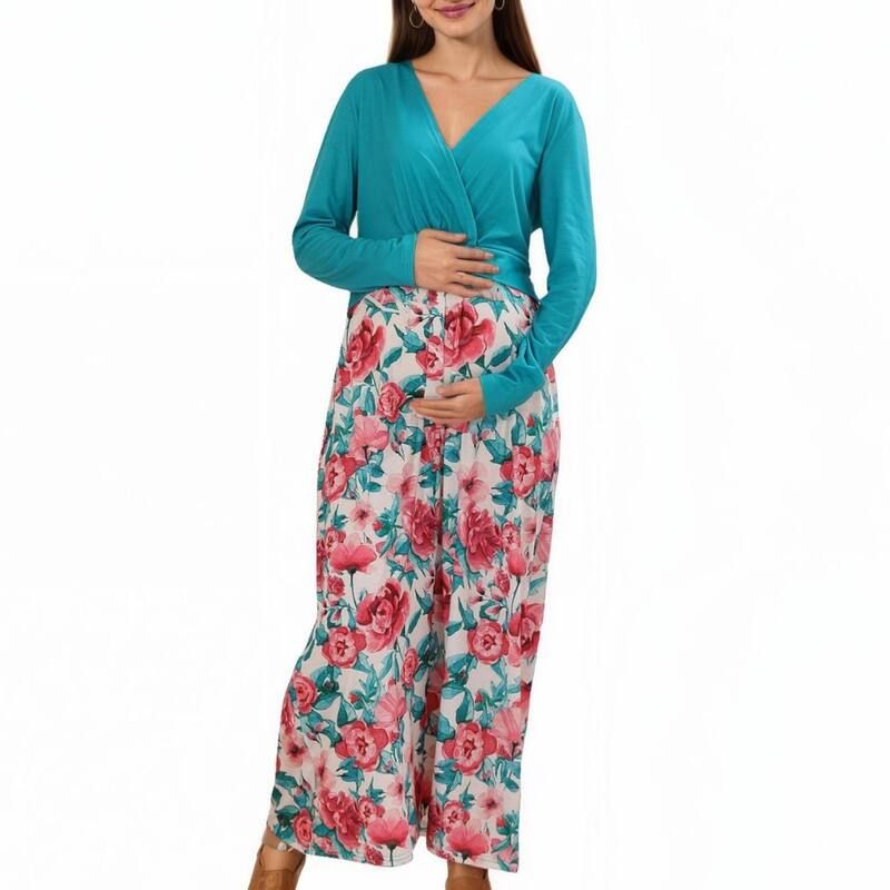 アンナカシ レディース トップス ワンピース Vネック フラワー柄 プリント マタニティ フラワー AnnaKaci Womens Long Sleeve Floral Print Maternity