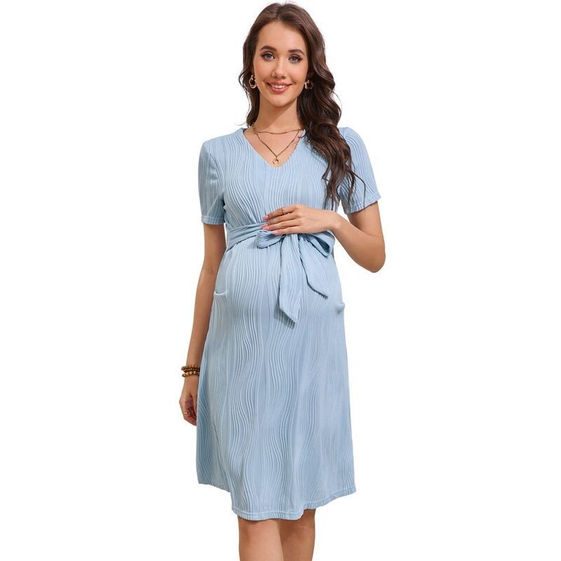ボディサイズ レディース トップス ワンピースカート マタニティ BODDYSIZE Womens Casual Maternity Dresshort Sleeved Round Neck Wavy