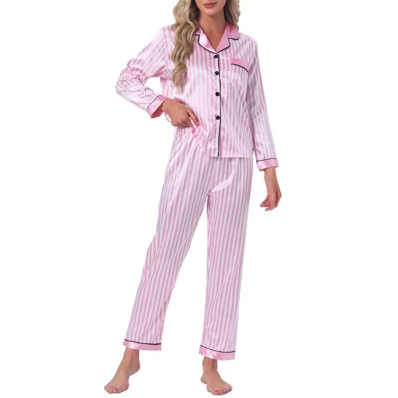 インスパイア シック レディース アンダーウェア ナイトウェア ボタンダウン サテン シルク ダウン INSPIRE CHIC Womensatin Pajama Set Silky Long Sle