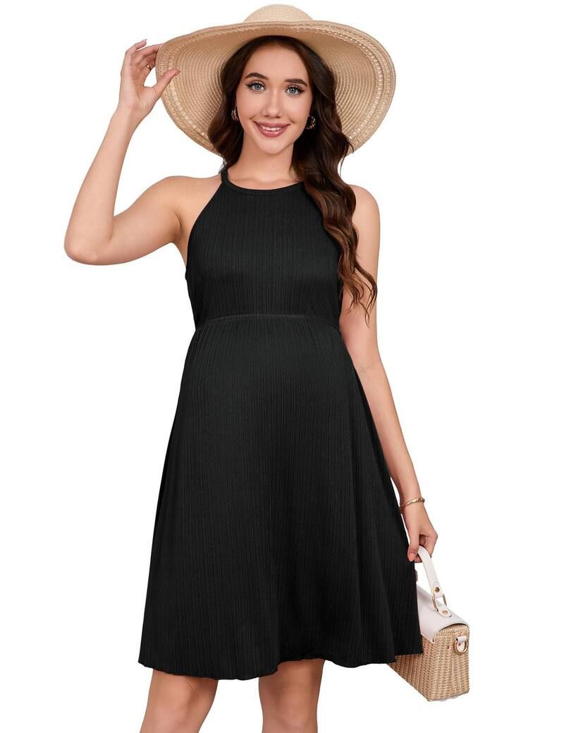 エリートチョイス レディース トップス ワンピース クルーネック A ライン ミディ ニット マタニティ Elitechoice Womens Maternity Soft Stretchy Crew
