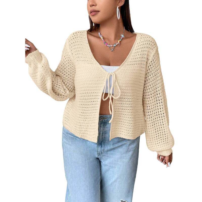 コジョイン レディース アウター ニット・セーター プラスサイズ カーディガン Kojooin Womens Plusize Cardigan Hollow Out Open Knit Sweater