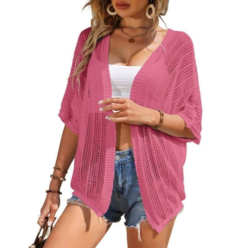 イエスファッション レディース アウター ニット・セーター カーディガン Yesfashion Lightweight Crochet Cardigan for Women Short Sleeve