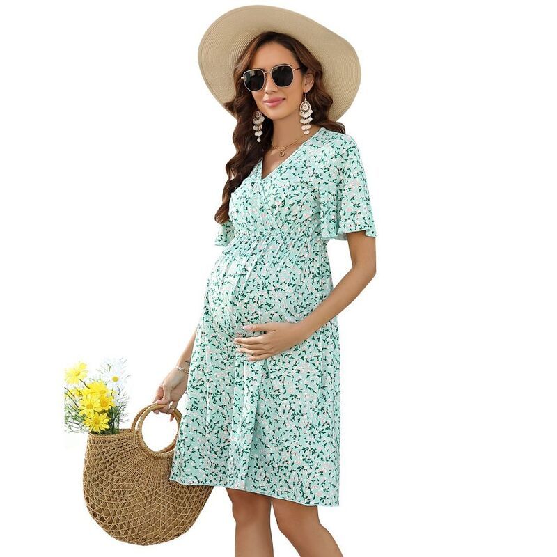 イエスファッション レディース トップス ワンピース Vネック A ライン ミディ マタニティ Yesfashion Womens Maternity Wrap Dresshort Sleeve V