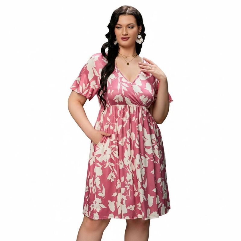 セオリア レディース トップス ワンピース Vネック フラワー柄 プラスサイズ フラワー Seoria Women Plusize V Neck Floral Dress with Pocket Pi