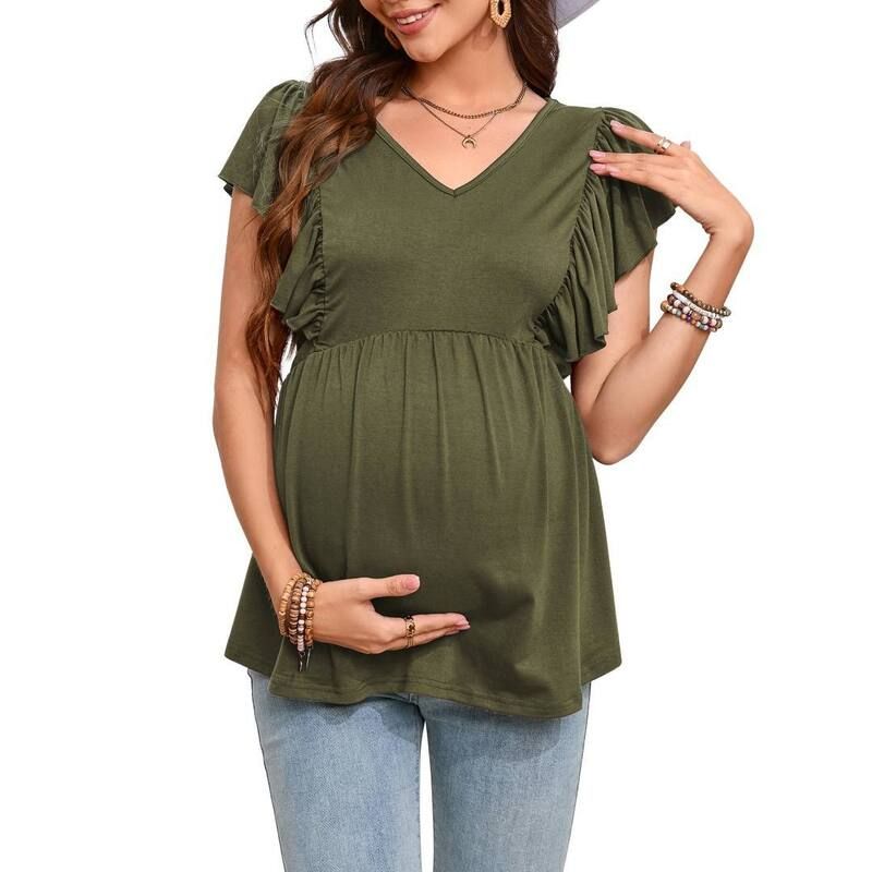 ボディサイズ レディース トップス シャツ Vネック ブラウス マタニティ BODDYSIZE Women Maternity Shirts Flying Short Sleeve Maternity