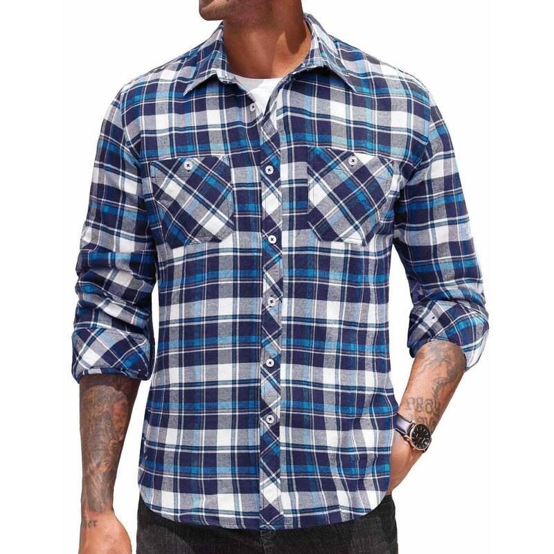 クーファンディ レディース トップス Tシャツ ボタンダウン COOFANDY Mens Flannel Plaid Shirts Long Sleeve Casual Button Down Shi