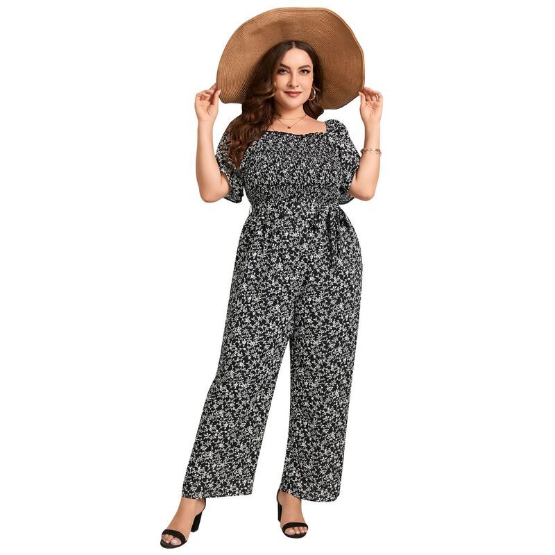 セオリア レディース トップス ワンピース ワイドレッグ フラワー柄 ロンパース ジャンプスーツ フラワー Seoria Women Jumpsuit Floral Short Sleeve Wide