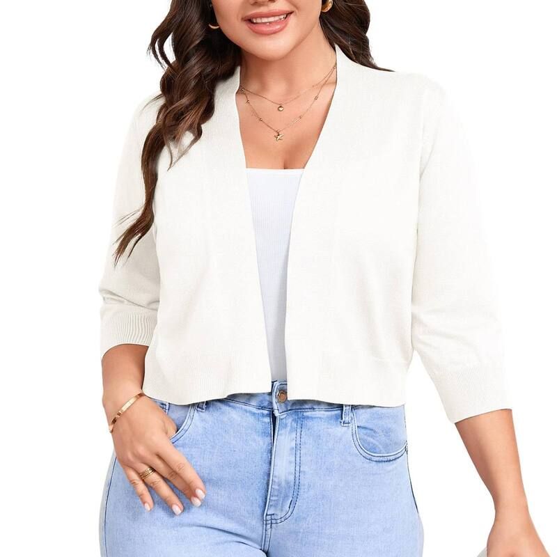 クリアフラワー レディース アウター ニット・セーター プラスサイズ カーディガン コート クロップド ClearFlower Plusize Cropped Cardigan Casual 34 S