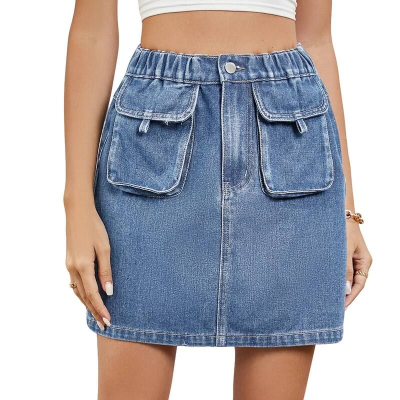 クリアフラワー レディース ボトムスカート ミニ デニム ClearFlower Womensummer Elastic Waist Denim Skirt Casual Mini Skirt wit