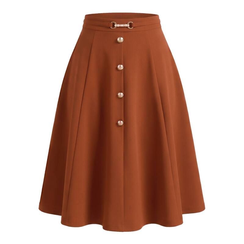 インスパイア シック レディース ボトムスカート ヴィンテージ A ライン ハイウエスト プリーツ ミディ INSPIRE CHIC ALine Midi Flare Skirt for Womens