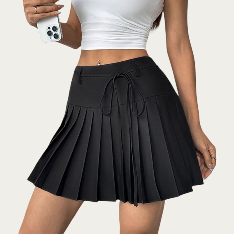 アンナカシ レディース ボトムスカート タイディテール プリーツ ミニ AnnaKaci Women s Pleated Mini Skirt with Structured Waistband Ad