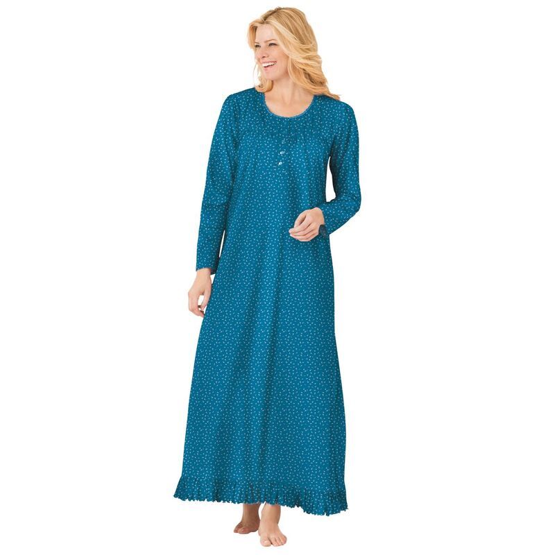 ドリームスアンドコー レディース アンダーウェア ナイトウェア プラスサイズ 長袖 Dreams Co Plusize LongSleeve Gown Deep Teal Ditsy ティール