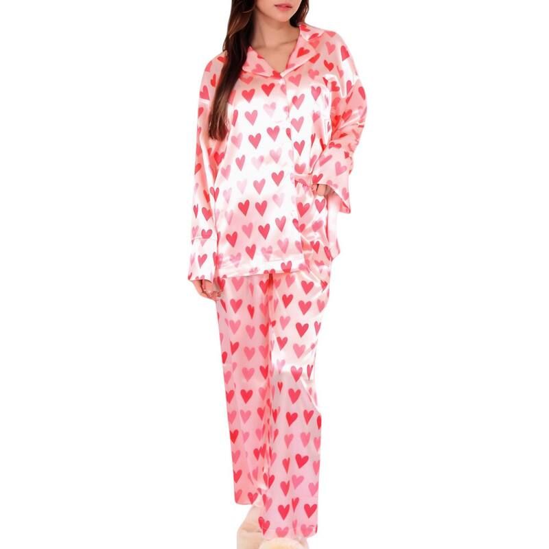 アンナカシ レディース アンダーウェア ナイトウェア リラックスフィット プリント パンツ AnnaKaci Womens Heart Print Pajama Set with ButtonUp L