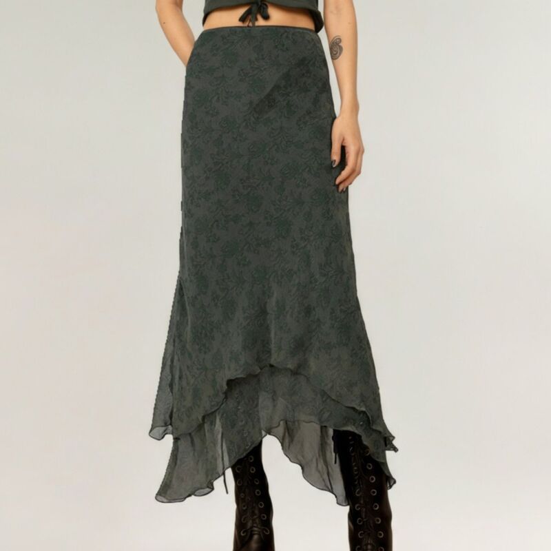 アンナカシ レディース ボトムスカート シフォン アシンメトリー フラワー柄 ミディ フラワー AnnaKaci Womens High Low Asymmetrical Midi Skirt wit