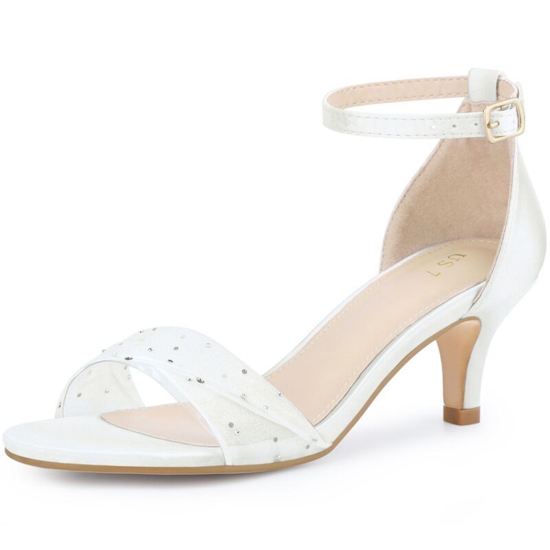 ブリスフルステップ レディース シューズ パンプス サンダル メッシュ アンクル ヒール BLISSFUL STEP Womens Rhinestone Mesh Strap Ankle Strap