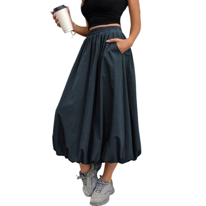ボディサイズ レディース ボトムスカート A ライン プリーツ フリル マキシ BODDYSIZE Womens Loose Peplum Elastic Waist Skirt A Line Ple