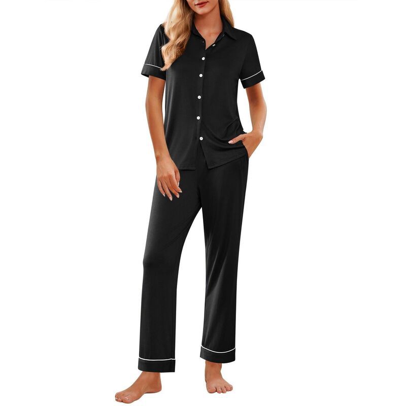 エコアー レディース アンダーウェア ナイトウェア ボタンダウン Ekouaer Stripe Pajamaset for Women Button Down Short Sleeve Pjset S