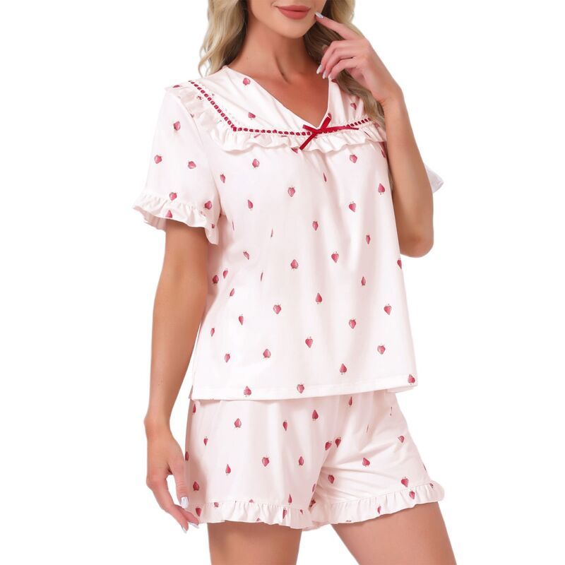 インスパイア シック レディース アンダーウェア ナイトウェア プリント フリル ショートパンツ INSPIRE CHIC Womens Loungewearuffle Babydoll Collar
