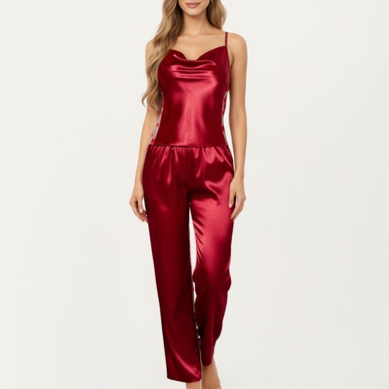 アンナカシ レディース アンダーウェア ナイトウェア パンツ サテン AnnaKaci Womens 2Piece Set Satin Cowl Neck Camisole Top with Adju
