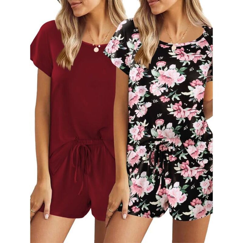 エコアー レディース アンダーウェア ナイトウェア Ekouaer 2 Pack Womens Pajama Set Short Sleeve with Pocket Orange オレンジ