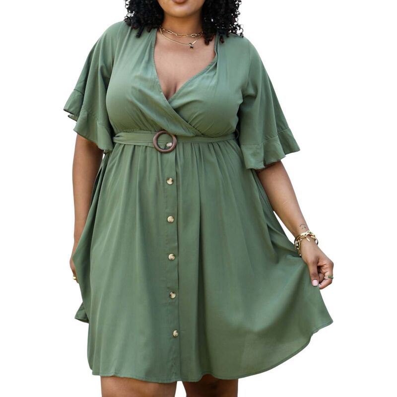 アンナカシ レディース トップス ワンピース ミディ AnnaKaci Womens Oring Tied Belt Waist Butterfly Flare Sleeve Midi Dress G