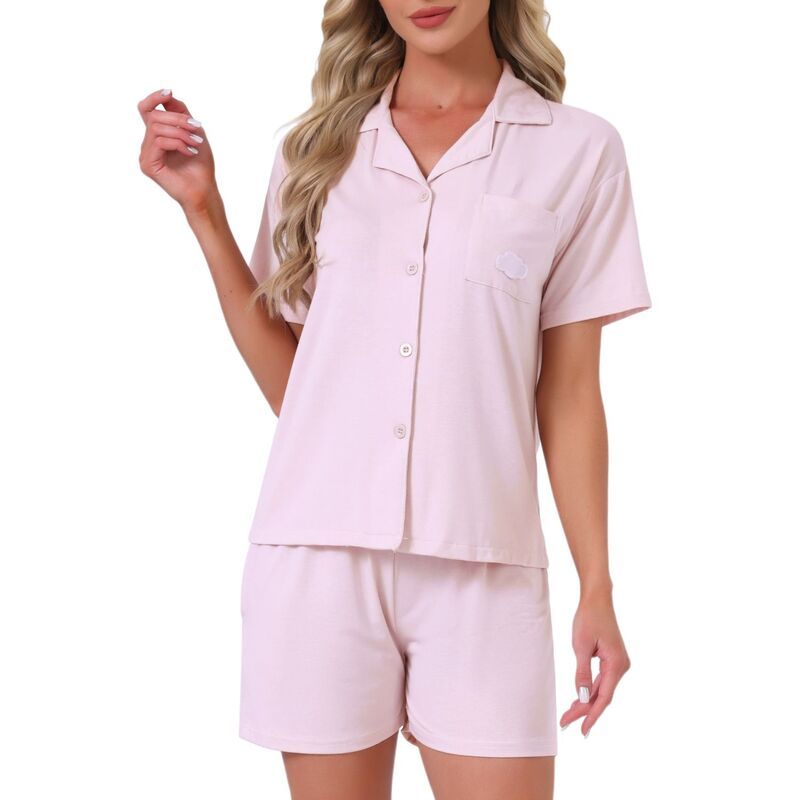 インスパイア シック レディース アンダーウェア ナイトウェア ショートパンツ INSPIRE CHIC Womensolid Pajama Set Short Sleeves Cute Soft C