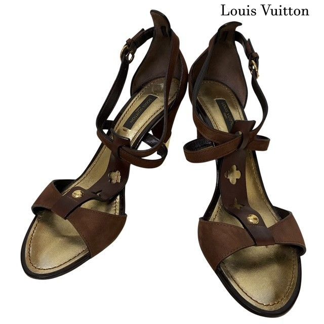 ルイヴィトン Louis Vuitton モノグラム カットワーク サンダル スエード ブラウン 36