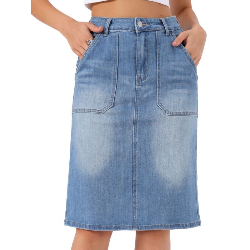 インスパイア シック レディース ボトムスカート ひざ丈 ハイウエスト デニム INSPIRE CHIC Denim Skirt for Women Casual High Waist Back Sl
