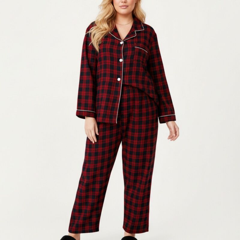 アンナカシ レディース アンダーウェア ナイトウェア プラスサイズ パンツ AnnaKaci Womens PLusize 2Piece Set Plaid ButtonFront Pajama To