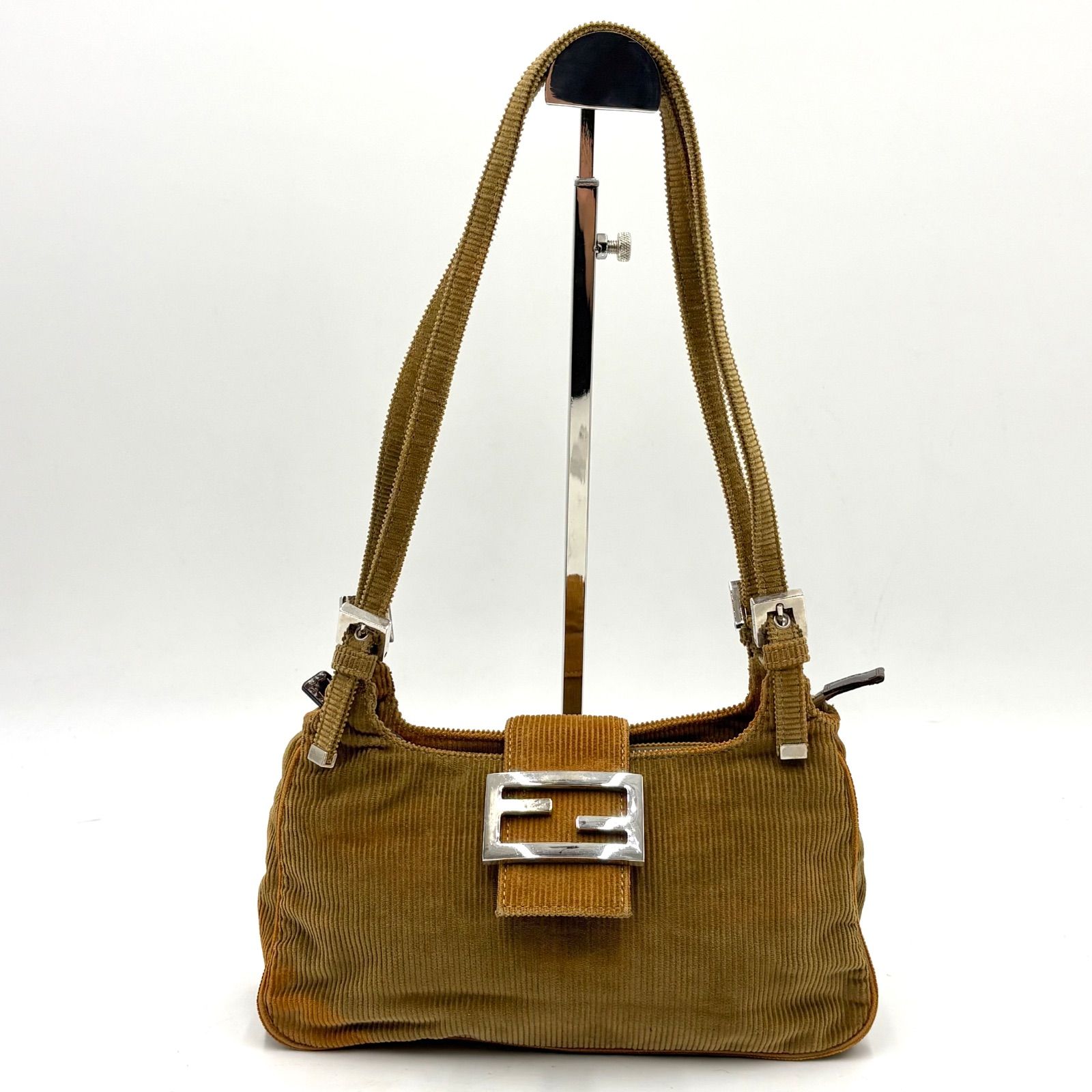 FENDI フェンディ マンマバケット FF金具 コードュロイ ショルダーバッグ