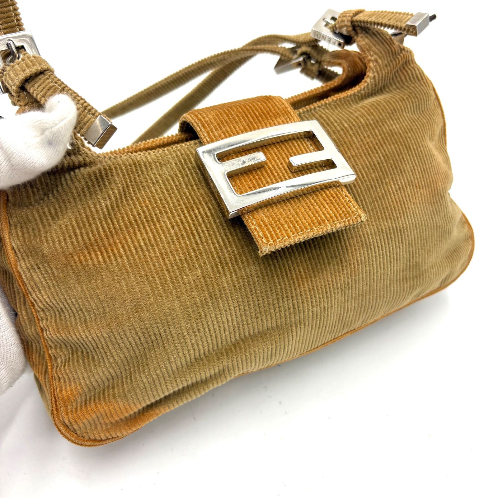 FENDI フェンディ マンマバケット FF金具 コードュロイ ショルダー