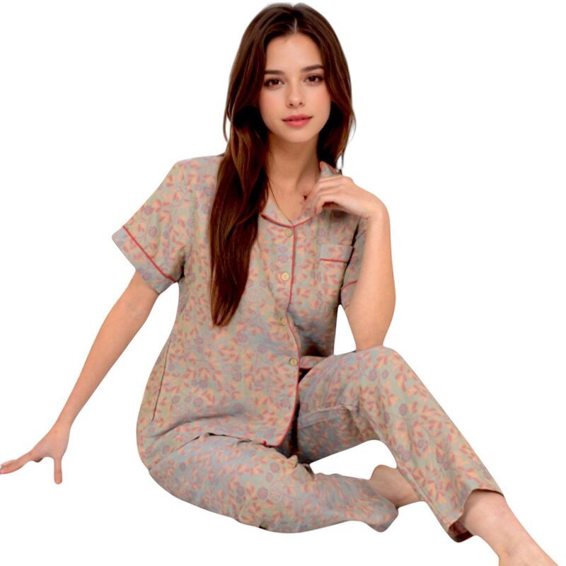 アンナカシ レディース アンダーウェア ナイトウェア フラワー柄 プリント フラワー AnnaKaci Womens Floral Print Short Sleeve Pajama Set with