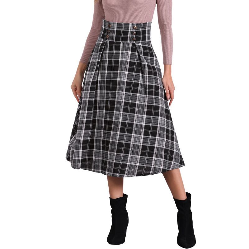 アレグラ ケー レディース ボトムスカート ヴィンテージ A ライン ミディ ALLEGRA K Vintage Plaid Skirt for Womens High Elastic Waist F 10,570円