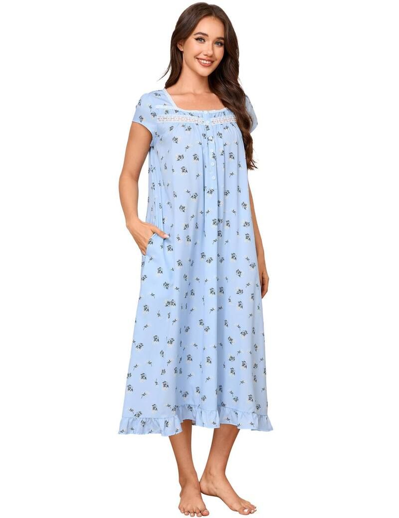 エリートチョイス レディース アンダーウェア ナイトウェア プリント Elitechoice Womensquare Neck Short Sleeve Nightgown Print Shift w