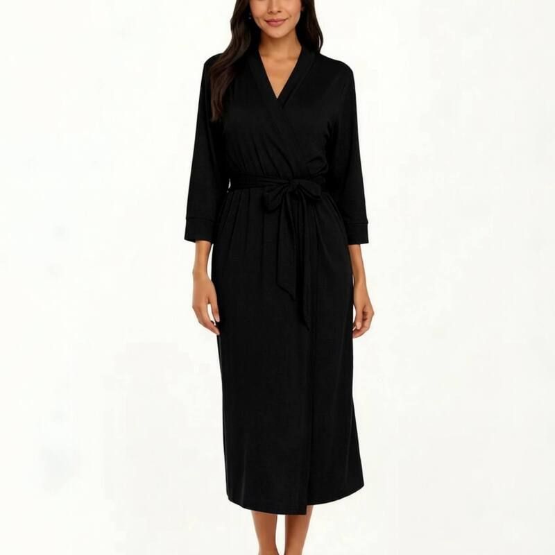 アンナカシ レディース アンダーウェア ナイトウェア ニット AnnaKaci Womens Long Lightweight Robe with Shawl Collar Tie Waist Bel