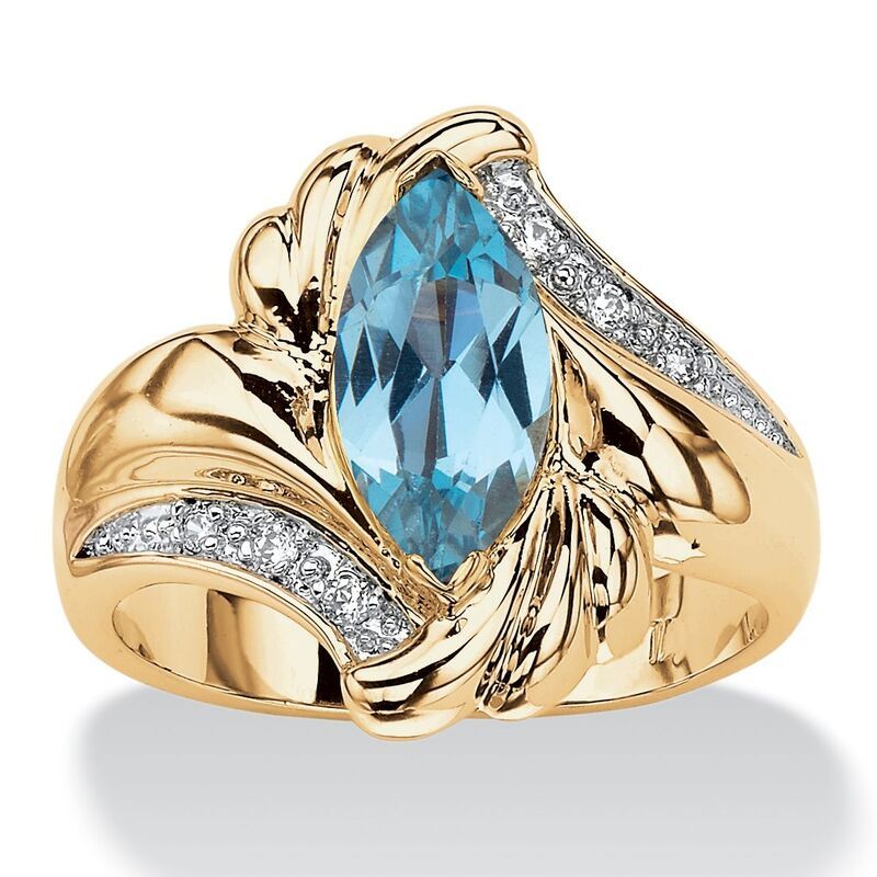 パームビーチジュエリー レディース アクセサリー リング PalmBeach Jewelry 205 TCW MarquiseCut Aqua Cubic Zirconia GoldPlated By